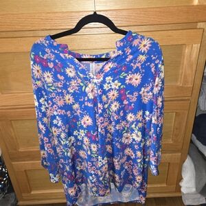 Scarlett Blue Floral Tunic with Pink and White Blooms